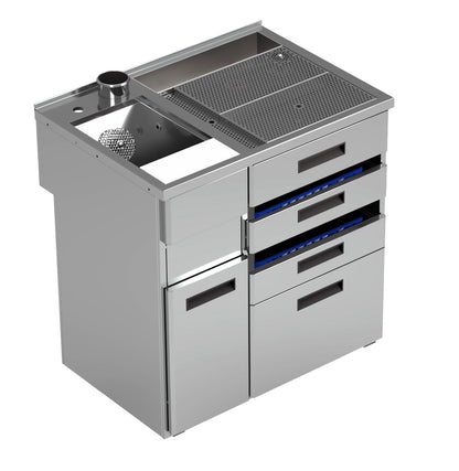 Vitrum bar sink module PL/SM.S.N.3-09 with left-side glass rinser, bottle container and four drawers