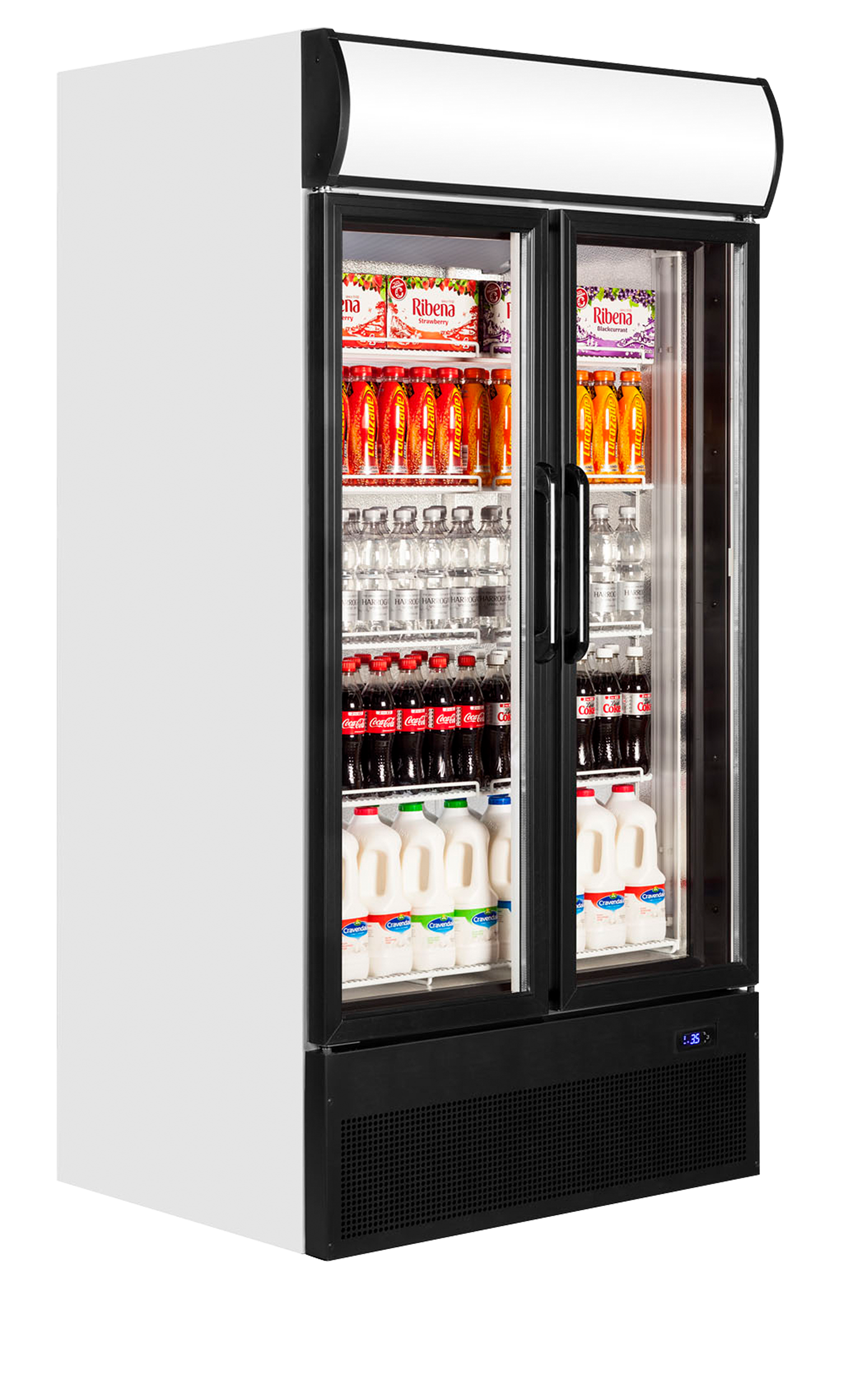 2-door display cooler with canopy, 524L, +2/+10°C