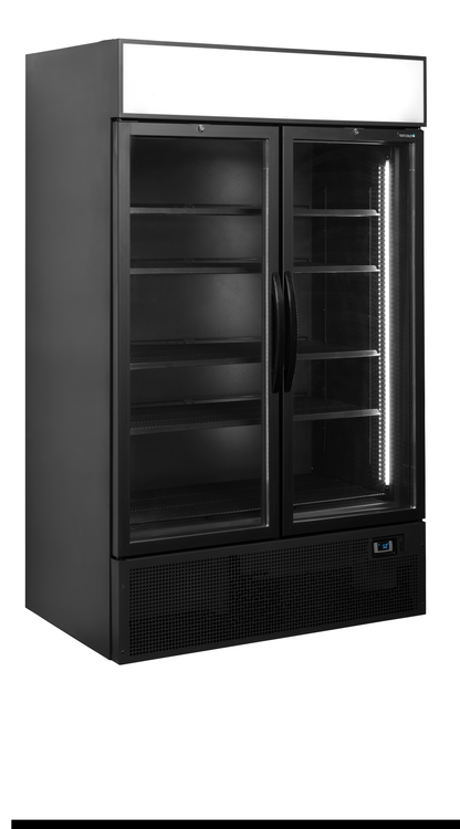 Black 2-door display cooler with canopy, 645L, +2/+10°C
