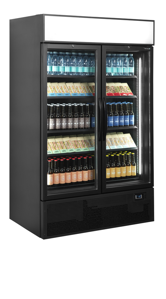 Black 2-door display cooler with canopy, 645L, +2/+10°C