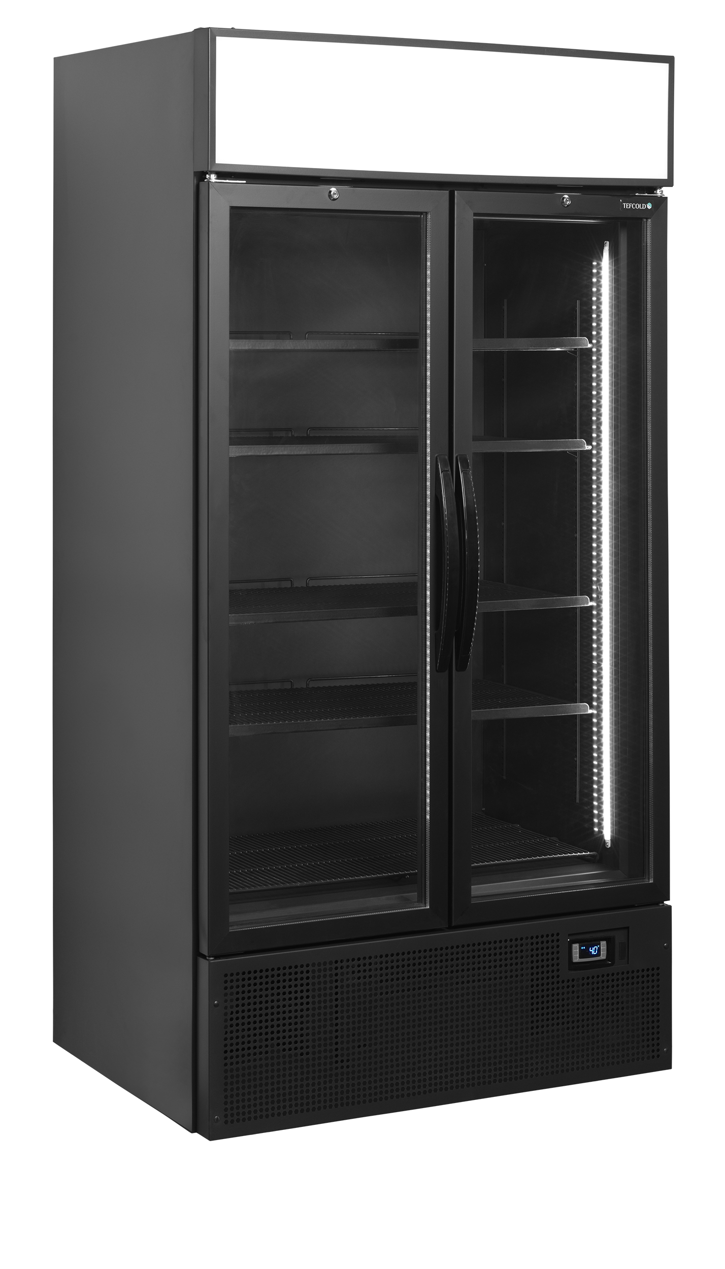 Black 2-door display cooler with canopy, 524L, +2/+10°C