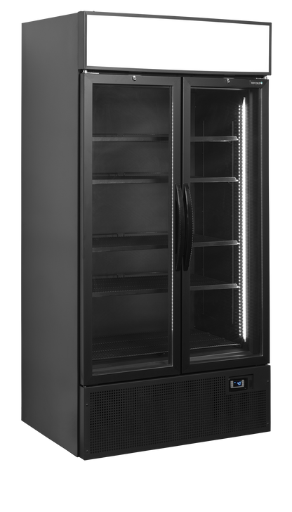 Black 2-door display cooler with canopy, 524L, +2/+10°C