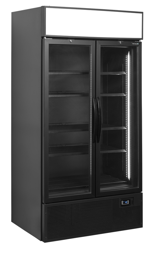 Black 2-door display cooler with canopy, 524L, +2/+10°C