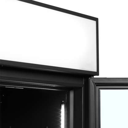 Black 2-door display cooler with canopy, 645L, +2/+10°C