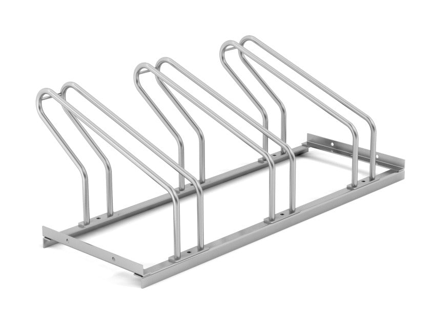 Damix Bicycle Rack, Three Stands, Zinc Coated — bicycle rack, three-quarter view