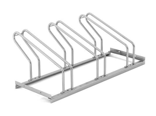 Damix Bicycle Rack, Three Stands, Zinc Coated — bicycle rack, three-quarter view