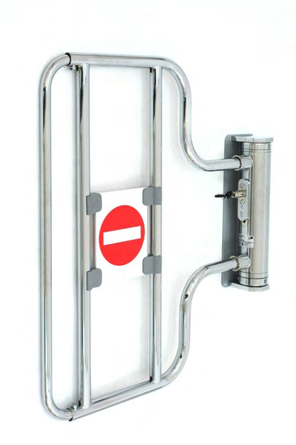 Damix Checkout Gate with High Bar, Counter Mounted, Chrome — gate mounted to a counter