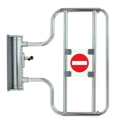 Damix Checkout Gate with High Bar, Counter Mounted, Chrome — arm and lock detail