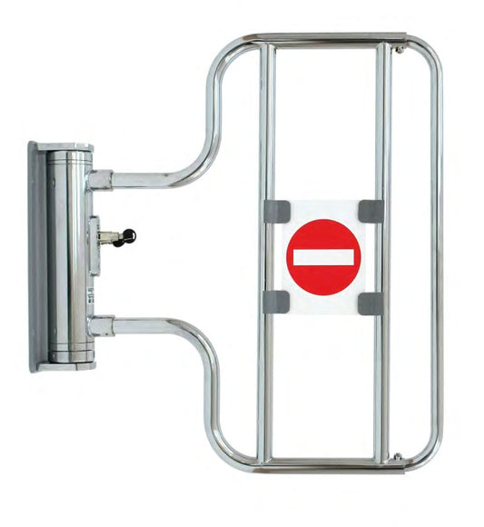 Damix Checkout Gate with High Bar, Counter Mounted, Chrome — arm and lock detail