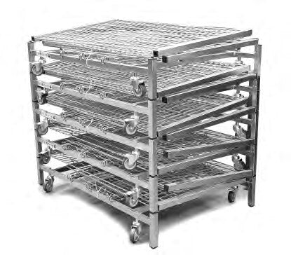 Damix Folding Display Table 1200x800 H-850/650, Powder Coated — tables folded and stacked for storage