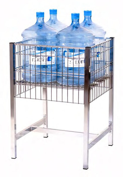 Damix Display Table 600x600, 100 kg — table in use with bottled water