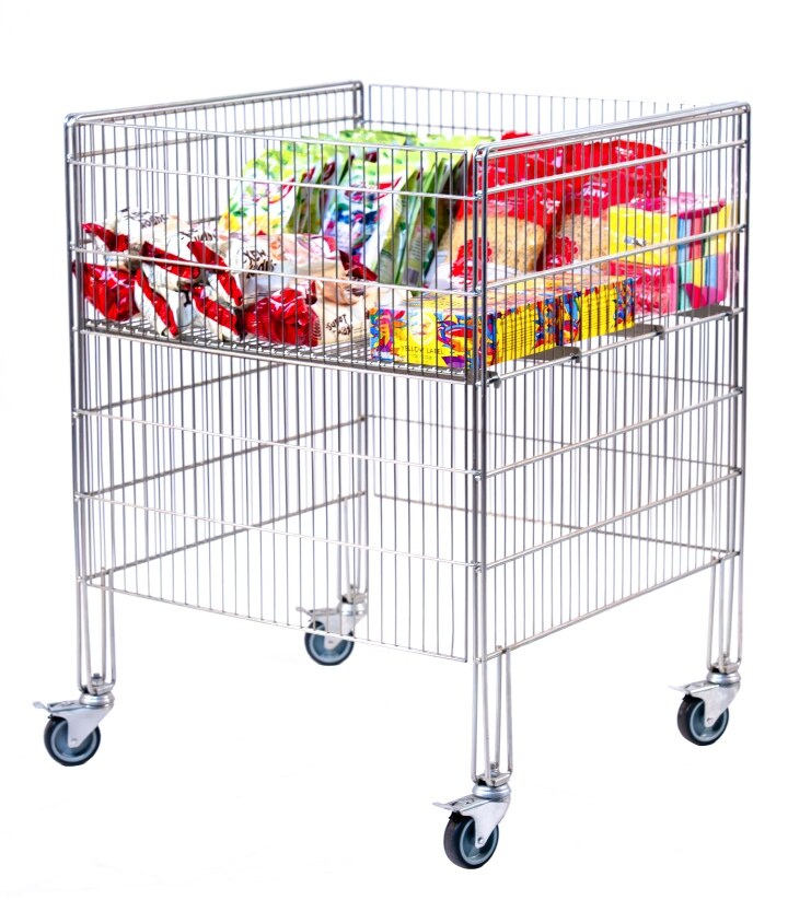 Damix Folding Display Basket IN-OUT, 615x650x860 mm — basket in use with goods