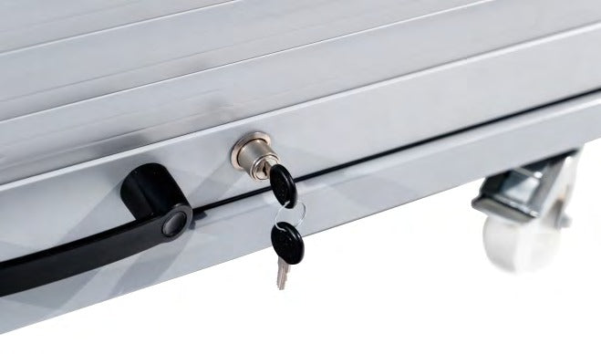 Damix Outdoor Gondola with Roller Shutter — roller shutter and lock detail