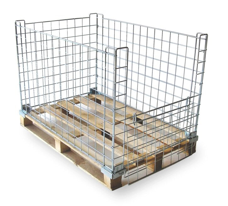 Damix Folding Pallet Box 1200x800 Light II, 900 kg — pallet box with the front frame half open