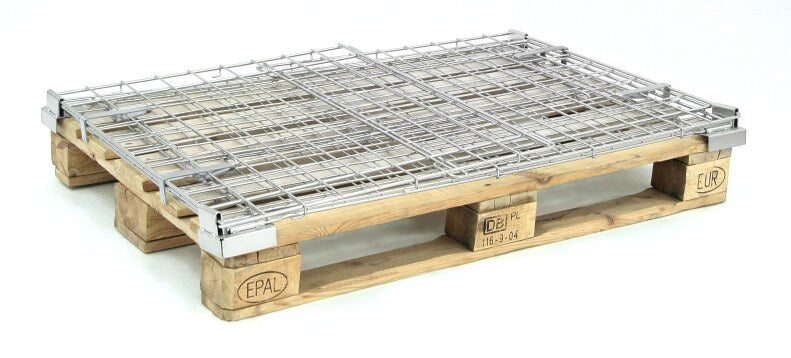Damix Folding Pallet Box 1200x800 Light II, 900 kg — pallet box folded flat on the pallet