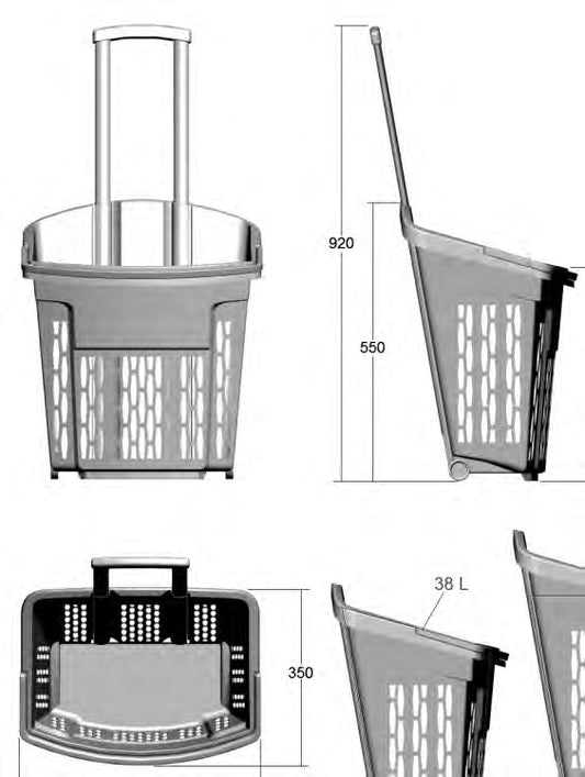Damix Plastic Shopping Basket 40 L on Wheels with Handle — basket with handle extended