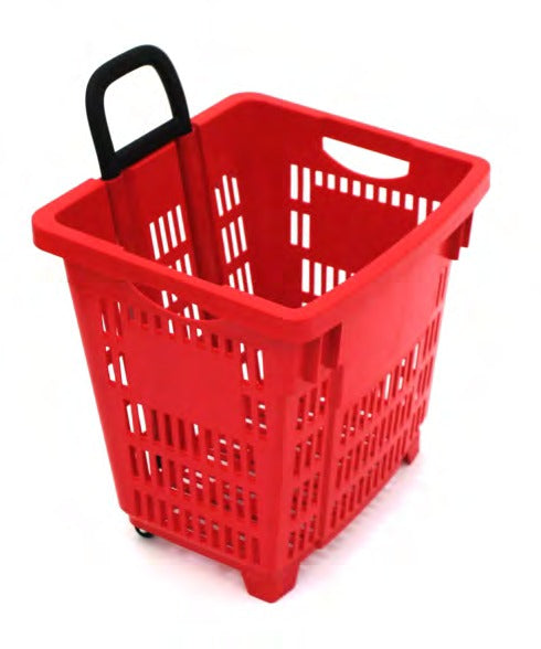 Damix Plastic Shopping Basket 55 L on Wheels with Handle — basket, three-quarter view