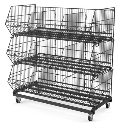Damix Stacking Basket 1200x600 H-365, 100 kg — three baskets stacked on a movable base
