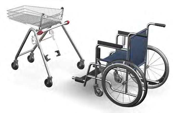 Damix Support Trolley WTN-1, 45 L, 150 kg — trolley shown with a wheelchair for scale