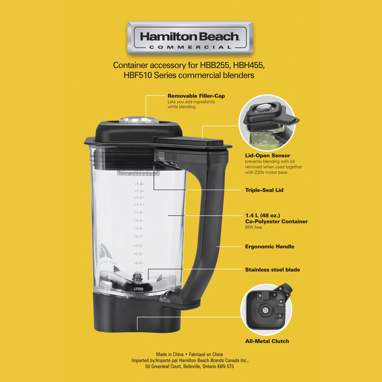 1.4L BPA Free Copolyester (Tritan) Container for Rio, Tango, Expeditor (HBB255, HBH455, HBF510)