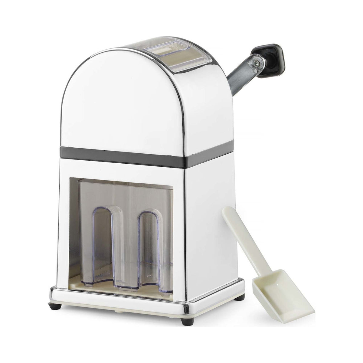 Chrome plated Zinc Alloy Ice Crusher w/ Plastic Container and Scoop, 140x160x(h)270mm