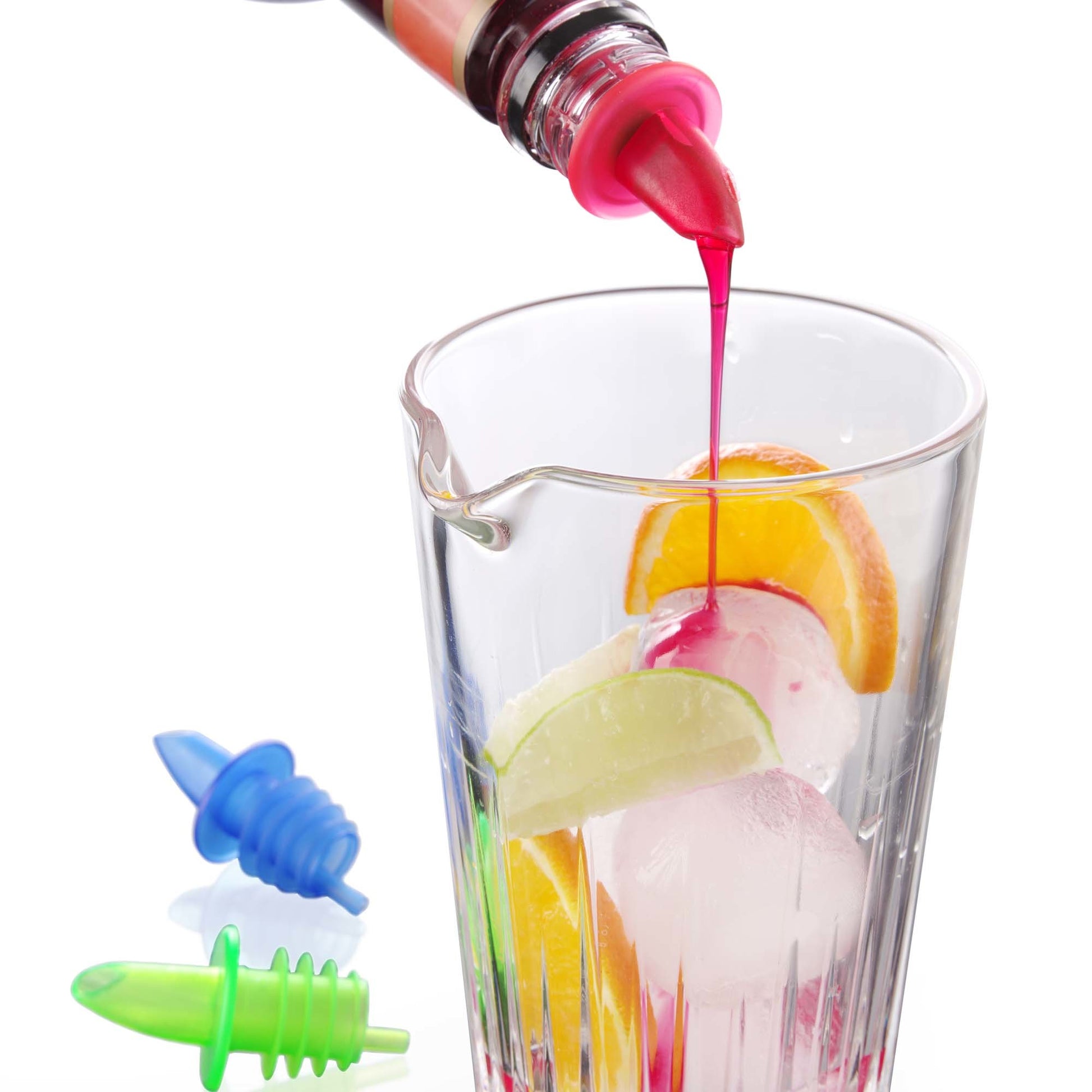 Set of 6 - EVA Free Flow Pourer fluorescent colours (2x blue, 2x red, 2x green)