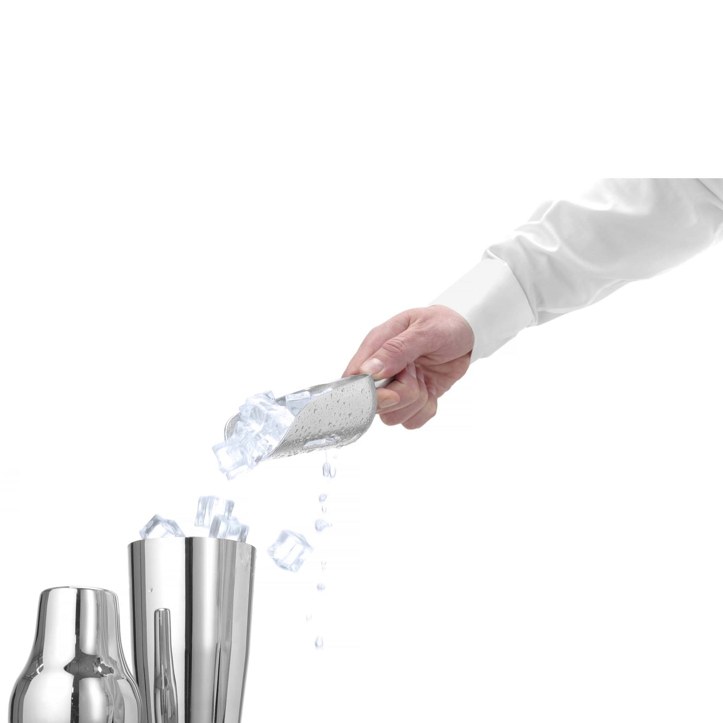 Aluminium Ice scoop slotted, Bar up, 0,35L, 220x80mm