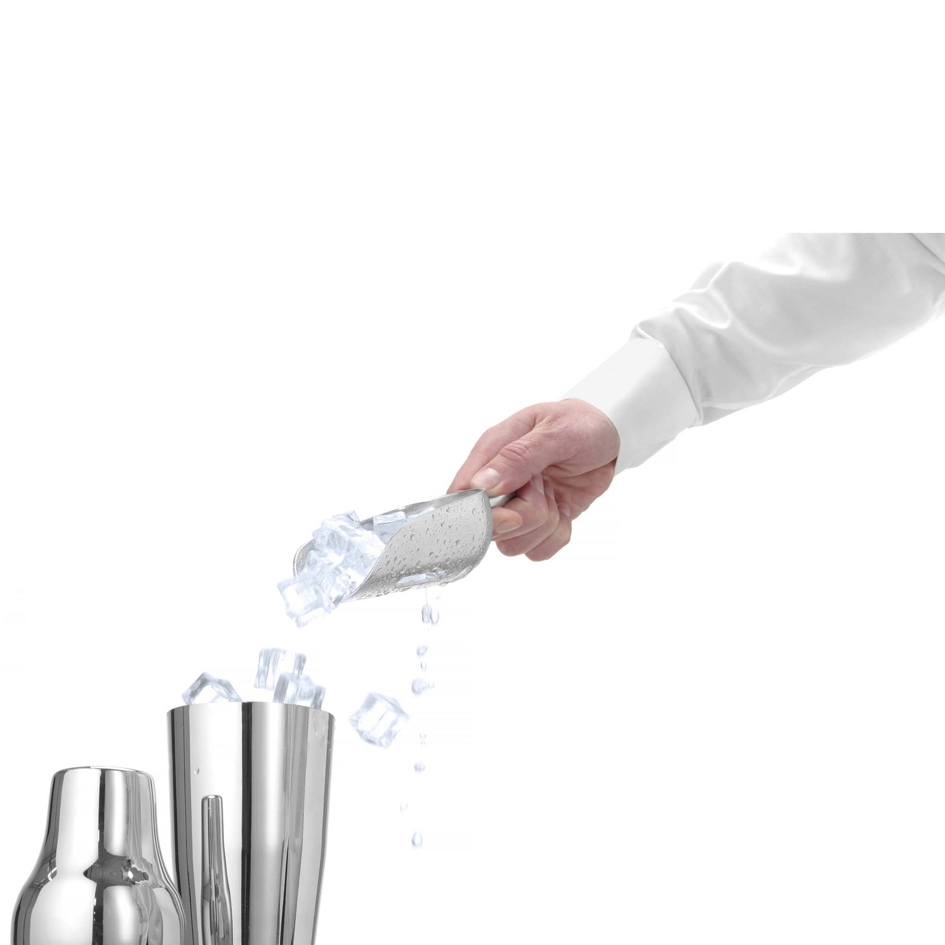 Aluminium Ice scoop slotted, Bar up, 0,35L, 220x80mm