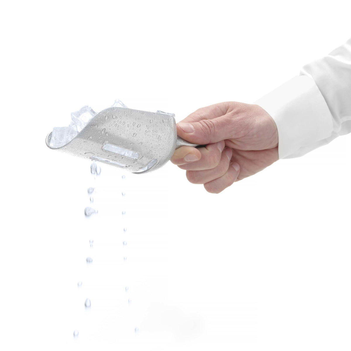 Aluminium Ice scoop slotted, Bar up, 0,35L, 220x80mm