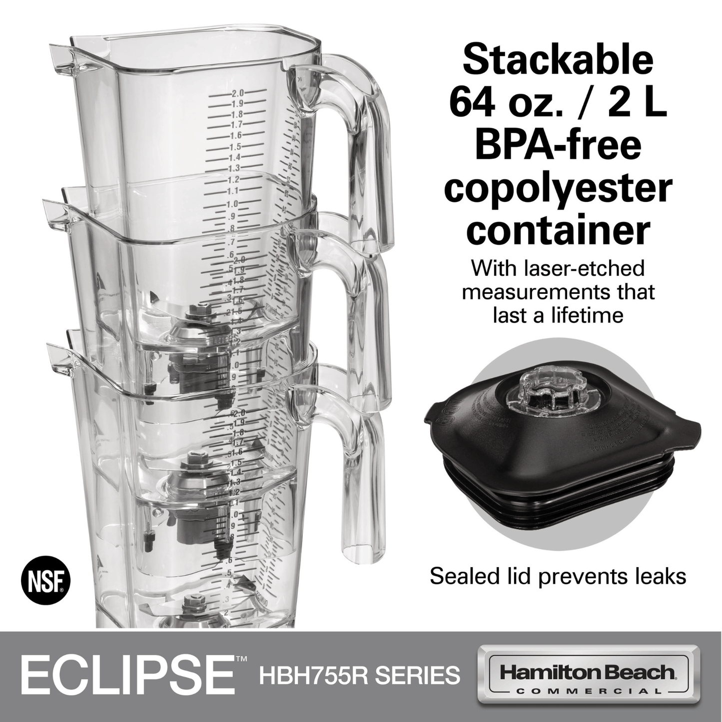 Hamilton Beach Commercial® Eclipse™ High-Performance Blender with 64oz/ 2L Wave~Action® container - HBH755R-CE Series