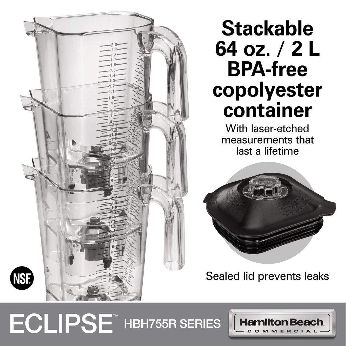 Hamilton Beach Commercial® Eclipse™ High-Performance Blender with 64oz/ 2L Wave~Action® container - HBH755R-CE Series