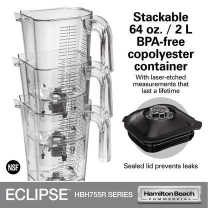 Hamilton Beach Commercial® Eclipse™ High-Performance Blender with 64oz/ 2L Wave~Action® container - HBH755R-CE Series