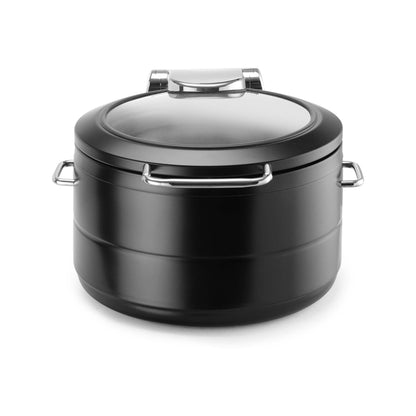 De Luxe Black Round Induction Chafing Dish with Glass Lid, 9L