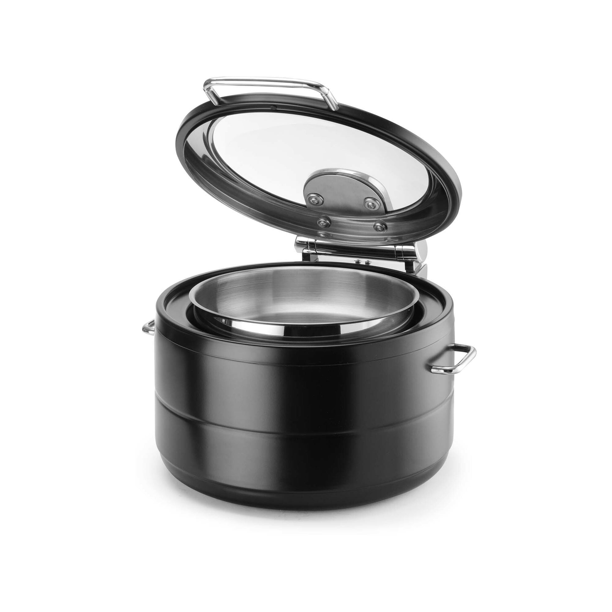 De Luxe Black Round Induction Chafing Dish with Glass Lid, 9L