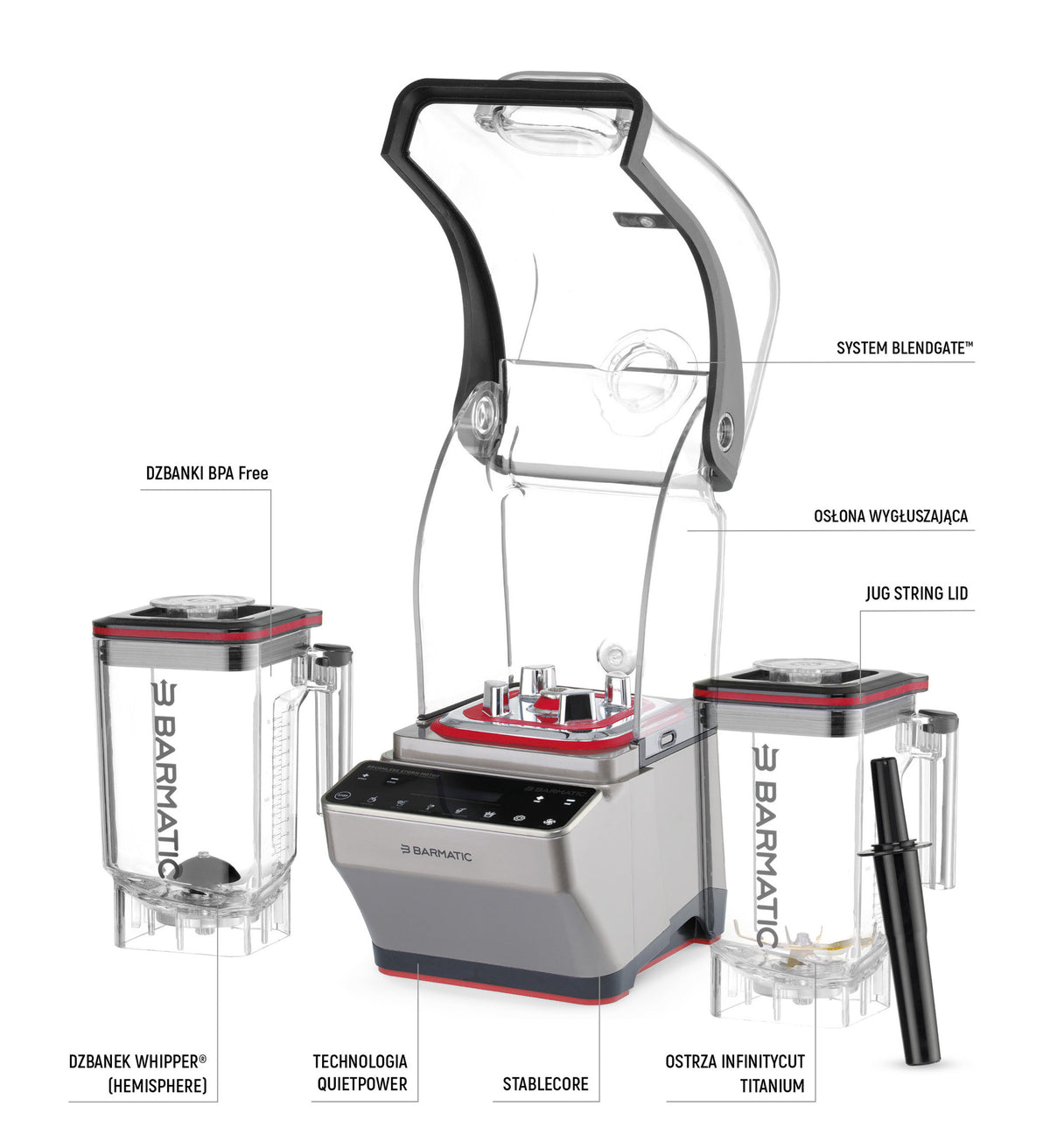 PRO set - Storm bar blender with tamper and additional milk frothing jug (BPA free), 1.8L
