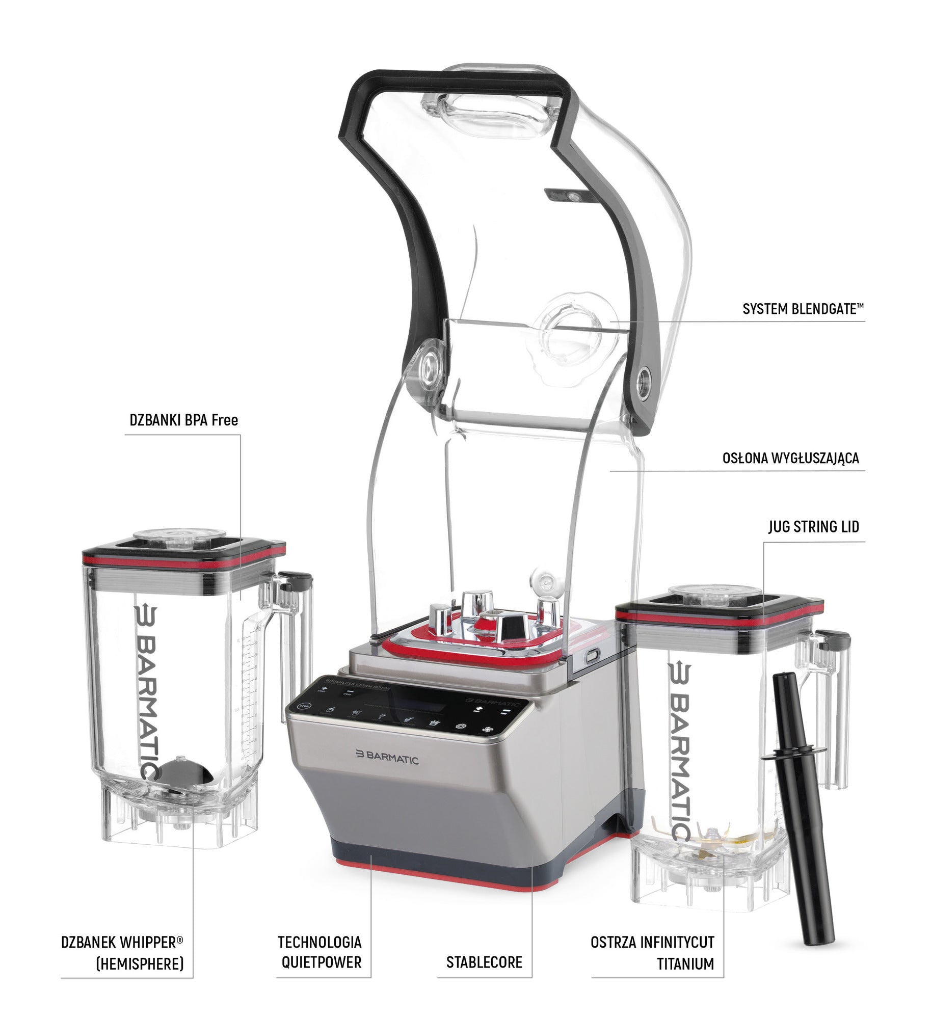 PRO set - Storm bar blender with tamper and additional milk frothing jug (BPA free), 1.8L