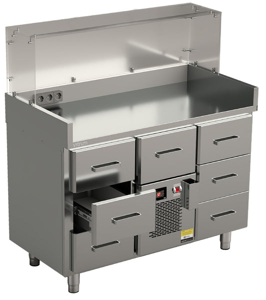 Vitrum hot dog station HDCT12_072023 with glass canopy and seven refrigerated GN 1/1 drawers