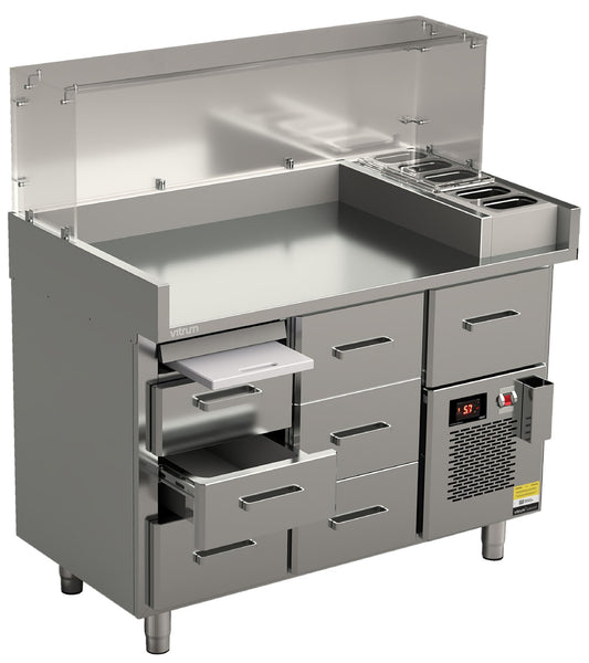 Vitrum hot dog station HDCT12.3C.3.MD.GN5 with cutting board and five GN 1/9 toppings