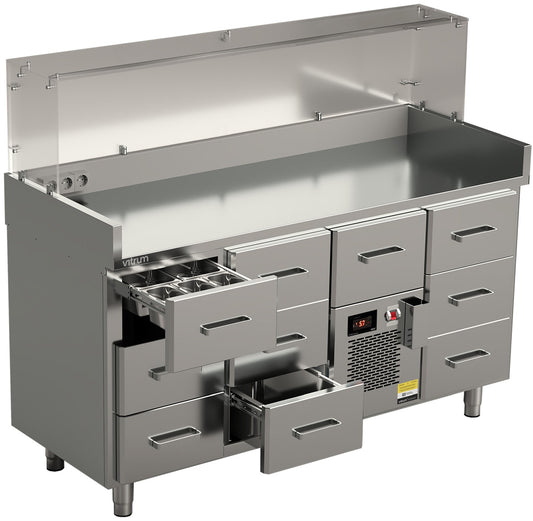 Vitrum hot dog station HDCT16.3.3.MD.3 with glass canopy, refrigerated and neutral GN 1/1 drawers