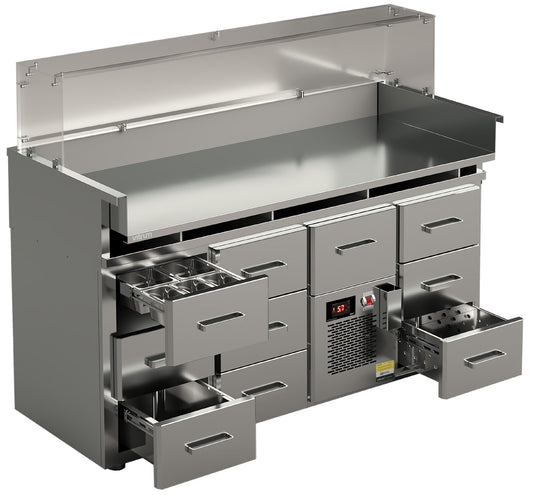 Vitrum hot dog station HDCT16_CK with glass canopy, refrigerated and neutral GN 1/1 drawers
