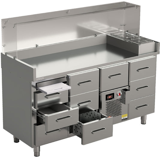 Vitrum hot dog station HDCT16.3C.3.MD.3.GN5 with cutting board and five GN 1/9 toppings