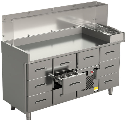 Vitrum hot dog station HDCT16_1/9GN-5X with glass canopy, GN 1/9 toppings and refrigerated drawers