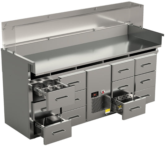 Vitrum hot dog station HDCT20_CK with glass canopy, refrigerated and neutral GN 1/1 drawers