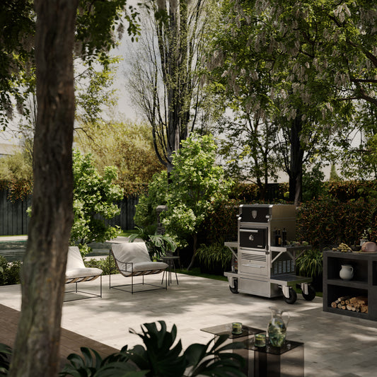 Josper CASA Carro Charcoal Oven, With table and warming cabinet — in a domestic kitchen