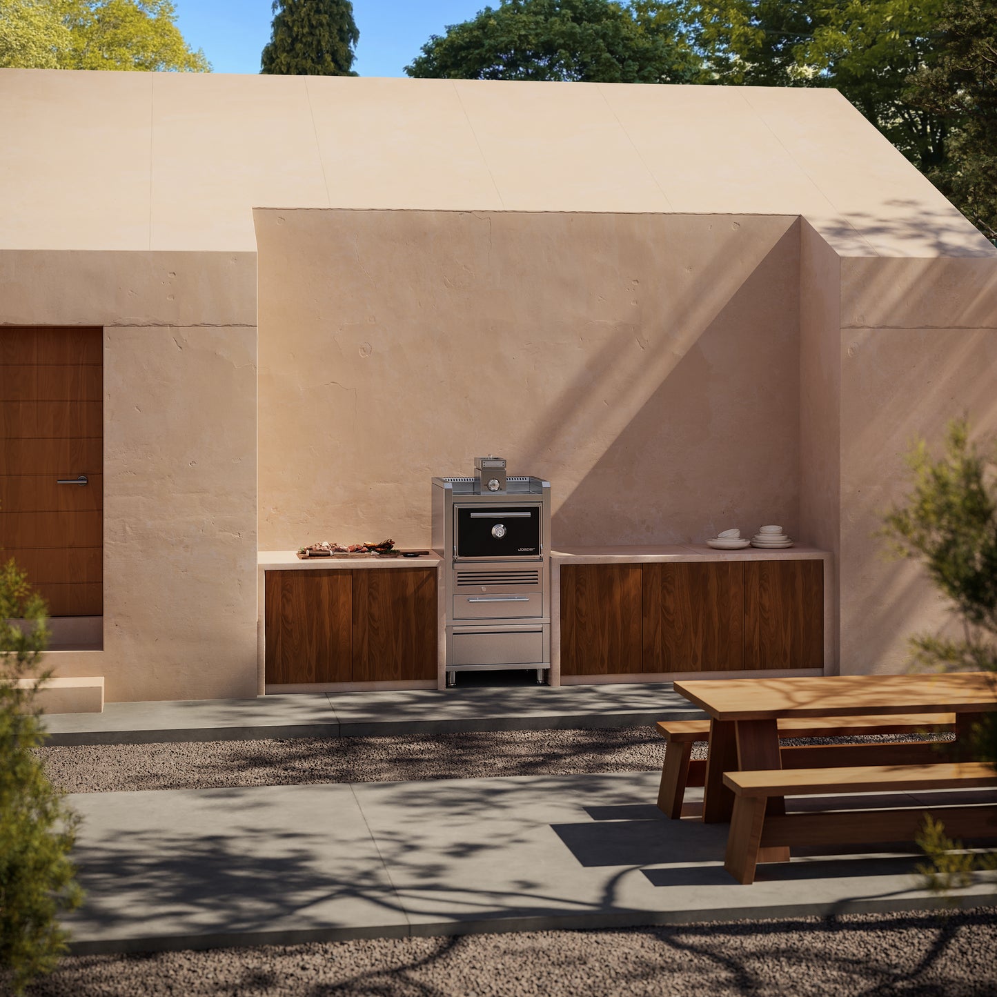 Josper CASA Torre Charcoal Oven, With integrated table and drawer — in a domestic kitchen