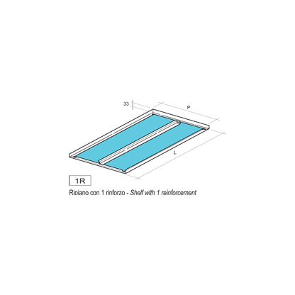 Reinforced shelf, type 1R, supplied with four hook clips — included in the bay