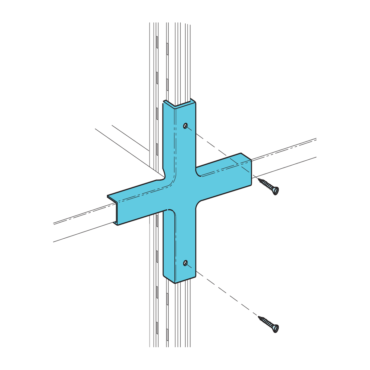 Universal shelving stiffening cross in painted steel, screwed across an upright