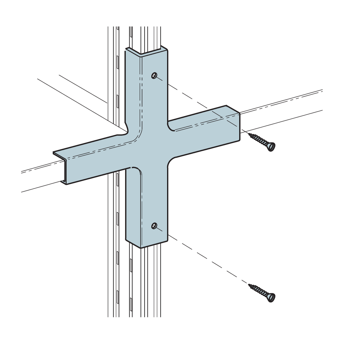 Universal shelving stiffening cross in galvanised steel, screwed across an upright