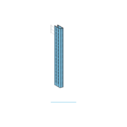 Slotted steel upright, 49 × 28 mm section with 25 mm slot pitch — included in the bay