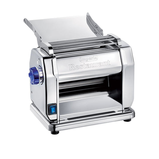 Imperia Restaurant Elettrica electric pasta sheeter, front view showing motor housing and switch